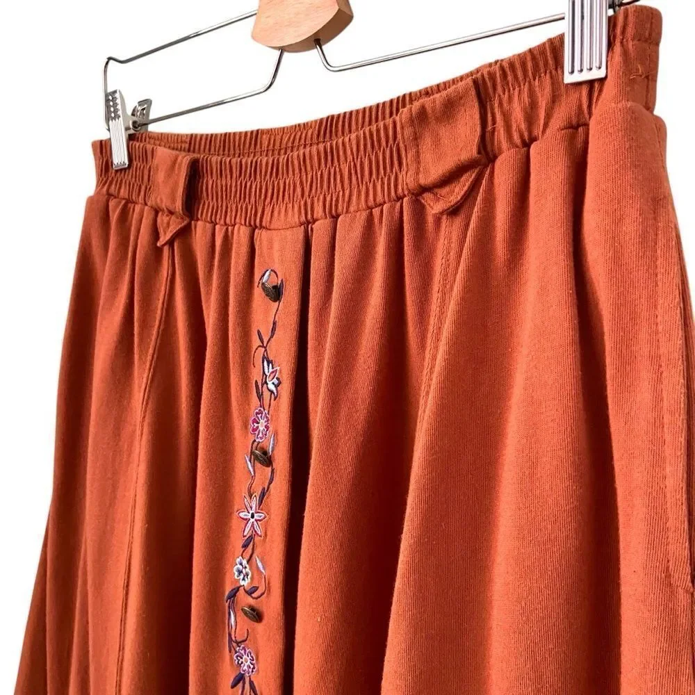 Vintage White Stag Embroidered Button-Down Skirt in Rust Color Size Medium